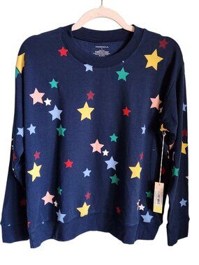 Summersalt Sweatshirt Blue Small Women's The Lounge Terry Relaxed Crew Stars NEW